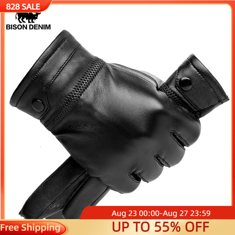 Five Fingers Gloves BISON DENIM Men Genuine Sheepskin Leather Gloves Windproof Thermal Warm Touchscreen Glove Winter Warm Mittens S002 230822