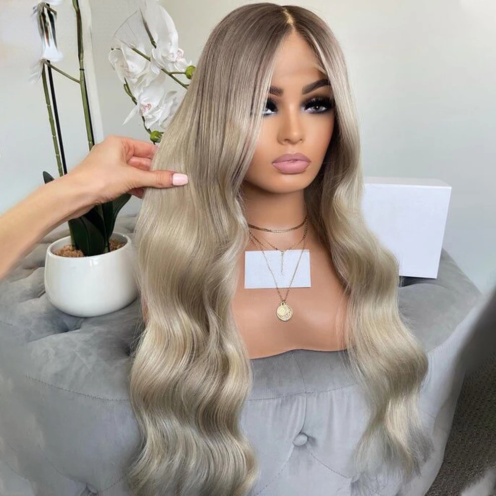 Human Hair Hd Lace Frontal Wig Body Wave Ombre Blonde Color Lace Front Wig For Women Glueless PrePlucked Wig