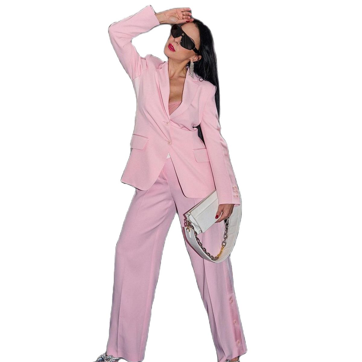 red carpet fashion women pants suits hot pink leisure evening party tuxedos formal wear for wedding jacketpants