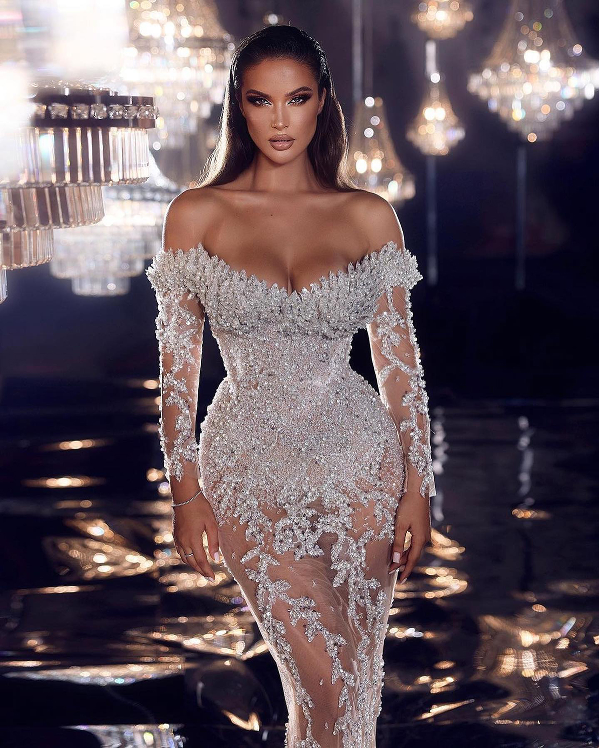 America Mermaid Wedding Dresses With Detachable Train Crystal Beaded Plus Size Off Shoulder Bridal Gowns Wedding Dress