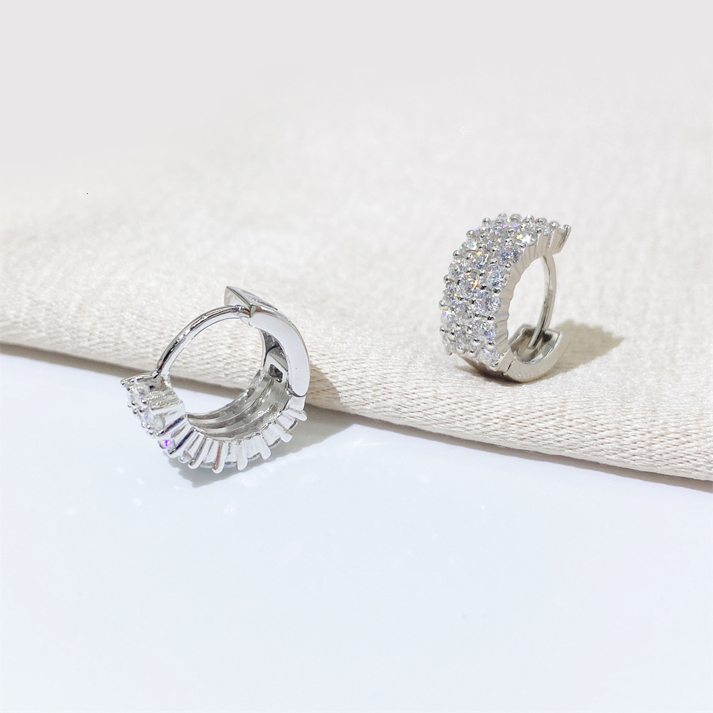 Ear Cuff Hoop Earring For Women Simple Fashion 2mm Full Diamond 925 Silver Shinning Stud 230822