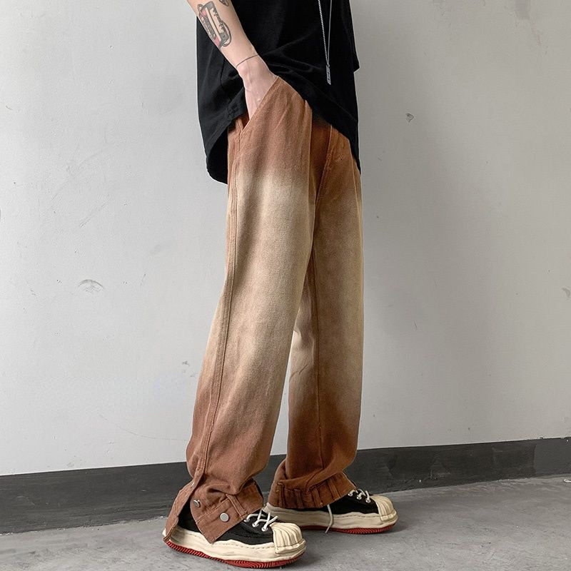 Men's Pants Gradient Y2k Streetwear Mens American Retro Casual Jeans Straight Loose High Street Hip Hop Male Fashion Trousers 230822