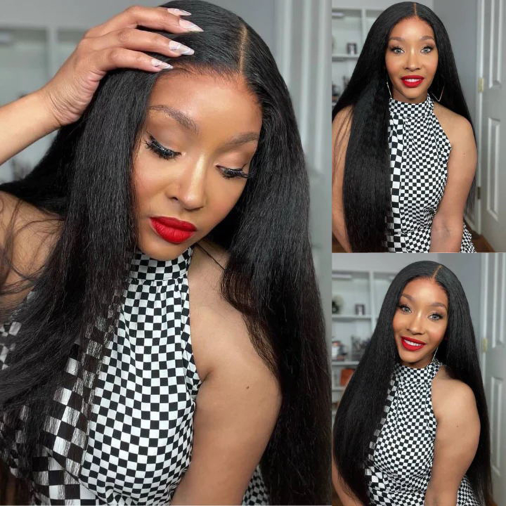 250 Density HD Transparent Lace Kinky Straight Wig Yaki Simulation Human Hair Wigs For Women Brazilian Lace Front Wig With Baby Hair