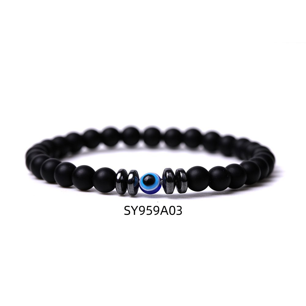 Turkish Lucky Evil eye 6mm Black Matted Turquoise bead bracelet Elasticity Blue Eyes Bracelet For Women Men Jewelry