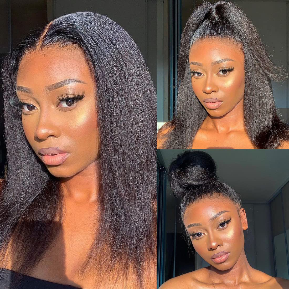 Brazilian Natural Hair Kinky Straight 13x4 HD Lace Frontal Wig Glueless Yaki Synthetic Lace Front Wigs For Women Heat Resistant Preplucked