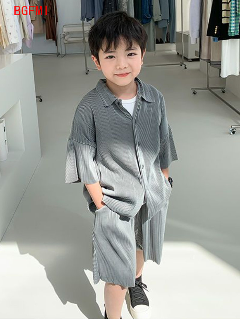Clothing Sets Summer korean Teenagers Boys Thin Ribbed Loose Clothes Set ShirtShorts 2PCS Casual Short Sleeve Children's 212Y 230823