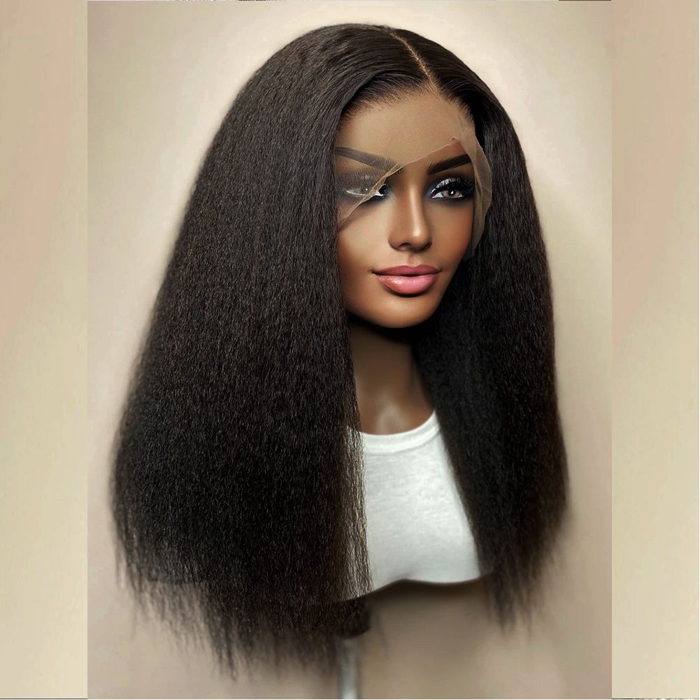 250 Density HD Transparent Lace Kinky Straight Wig Yaki Simulation Human Hair Wigs For Women Brazilian Lace Front Wig With Baby Hair