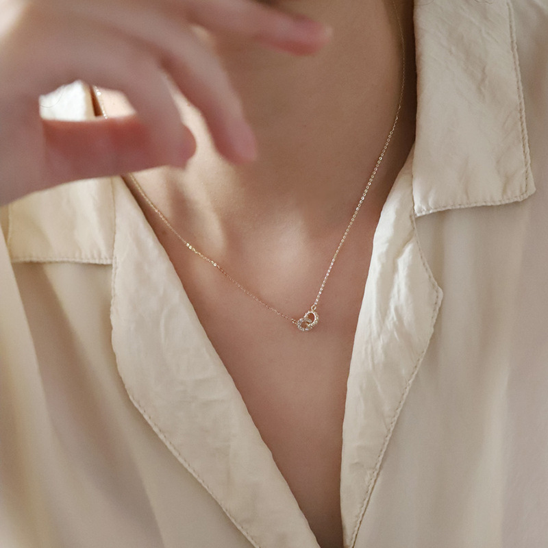 New 925 Sterling Silver Double Ring Necklace Female Clavicle Chain Simple Temperament Necklace Wedding Jewelry Accessories Z250910