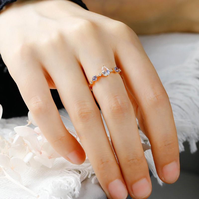 Wedding Rings LAMOON Natural Moonstone Ring For Women Tanzanite Gemstone 925 Sterling Silver Gold Vermeil Fine Jewelry Engagement 230822