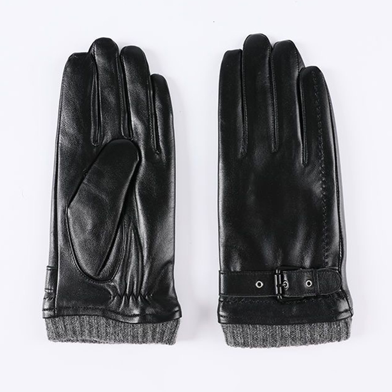 Five Fingers Gloves Genuine Leather Gloves For Men Male Sheepskin Touch Screen Winter Warm Windproof Mittens Driving Cycling Motorcycle Men's Glo