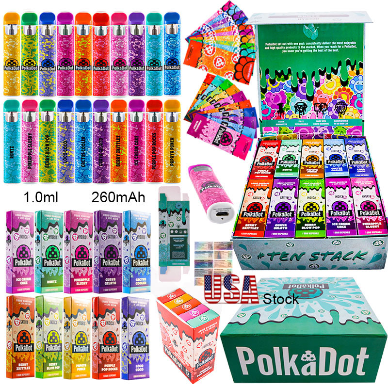 New Arrival Empty Polkadot Rechargeable Disposable Vape Pens 1.0ml Thick Oil 10 Flavors Available 260mAh E Cigarettes Starter Kits Polka Dot Device Pods Dabbing Bars