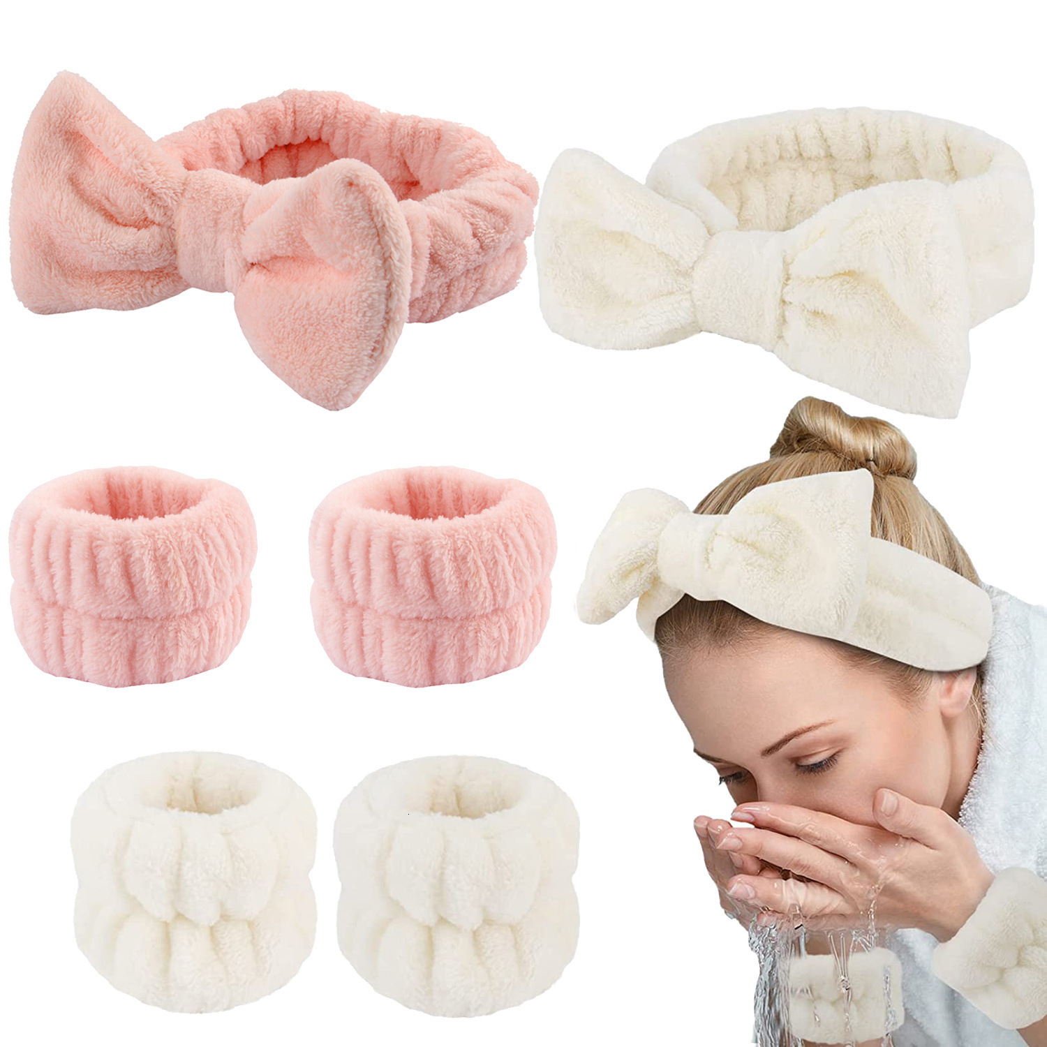 Headbands Wash Face For Women Coral Fleece Hair Bands Cuff Waterproof Absorbent Wristbands Head Band Accessories Set 230823