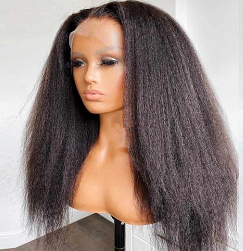 Brazilian Natural Hair Kinky Straight 13x4 HD Lace Frontal Wig Glueless Yaki Synthetic Lace Front Wigs For Women Heat Resistant Preplucked