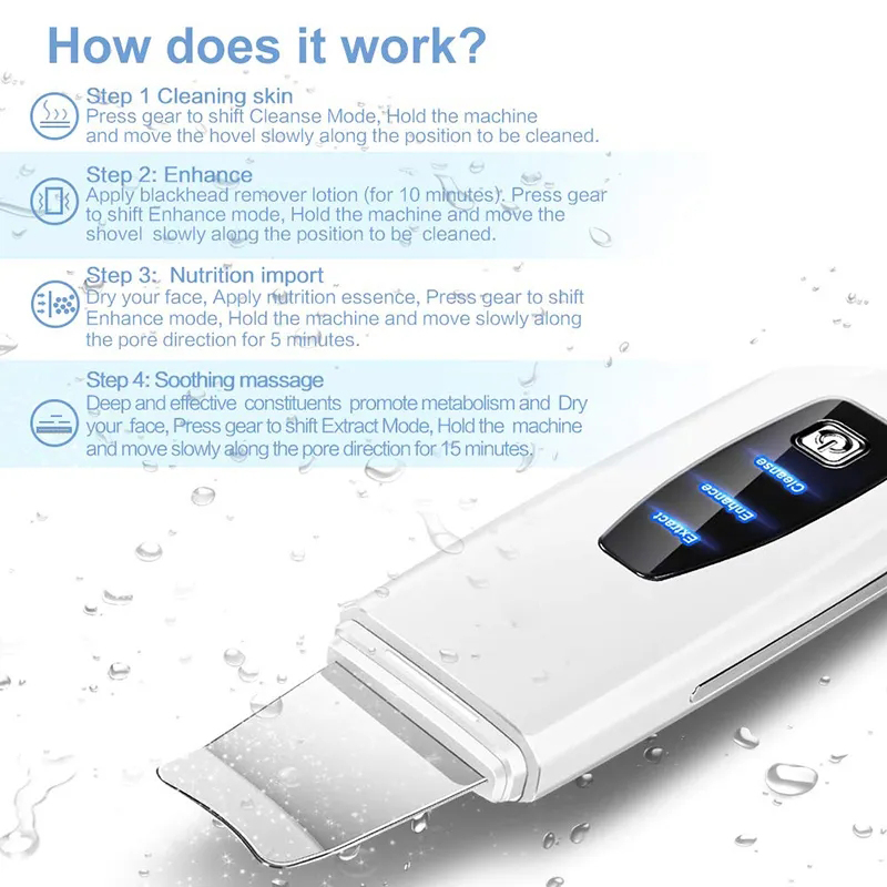 Home Use Skin Peeling Machine Ultrasonic Facial Skin Scrubber Facial Deep Cleaning EMS Ion Micro Current Leading-in Nutrition Skin Care Beauty Instrum