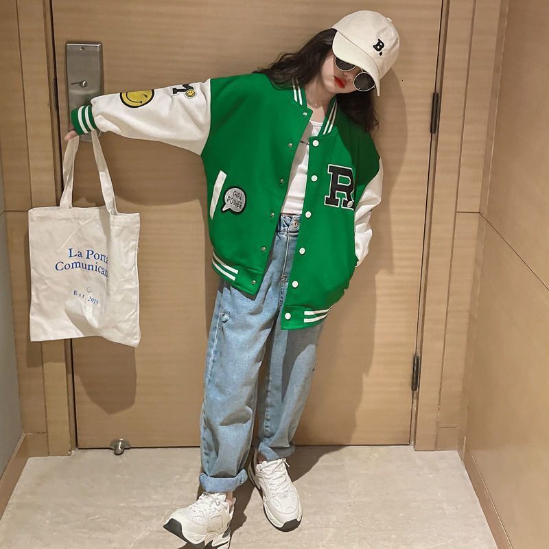 Jackets Children's Autumn Girl Jacket Baseball Suit Bomber Loose Cottons Kids Clothes For Teen Letter Coats And Jackets 4-12 Year 230817