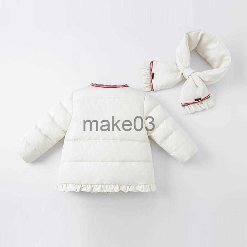 Down Coat Dave Bella Winter Baby Girls Draped Down Coat Children 90 White Duck Down Padded Kids Jacket With a Scarf DB19217 J230823