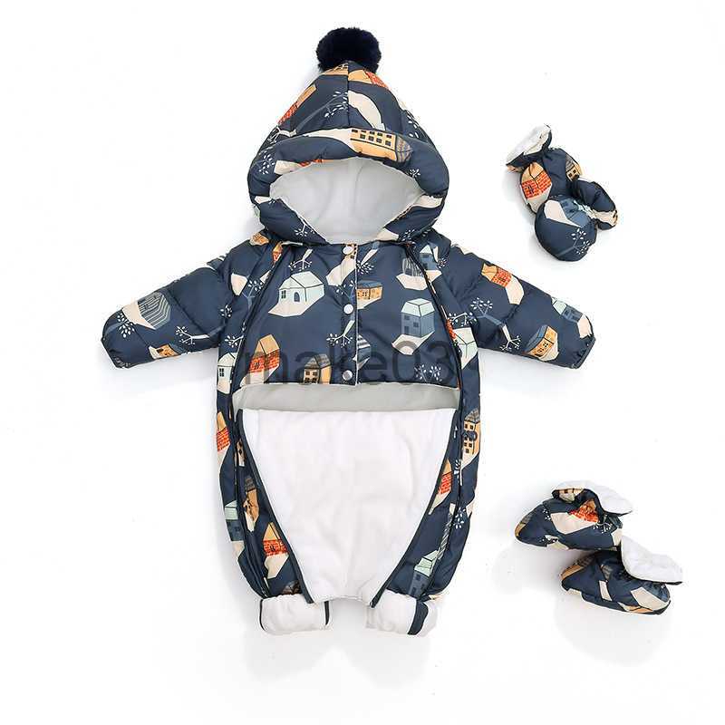 Down Coat Autumn Winter Baby Boy Romper Cartoon Printed Hooded Toddler Boy Jumpsuit 02 Years Newborn Snowsuit Infant Girl Overalls Outfit J230823