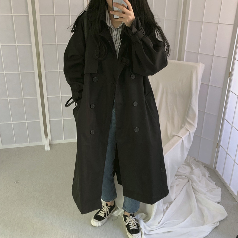 Women's Trench Coats Chic Women Trench Coat Casual Women's Long Outerwear Loose Overcoat Autumn Winter Fashion Double-breasted Windbreaker F