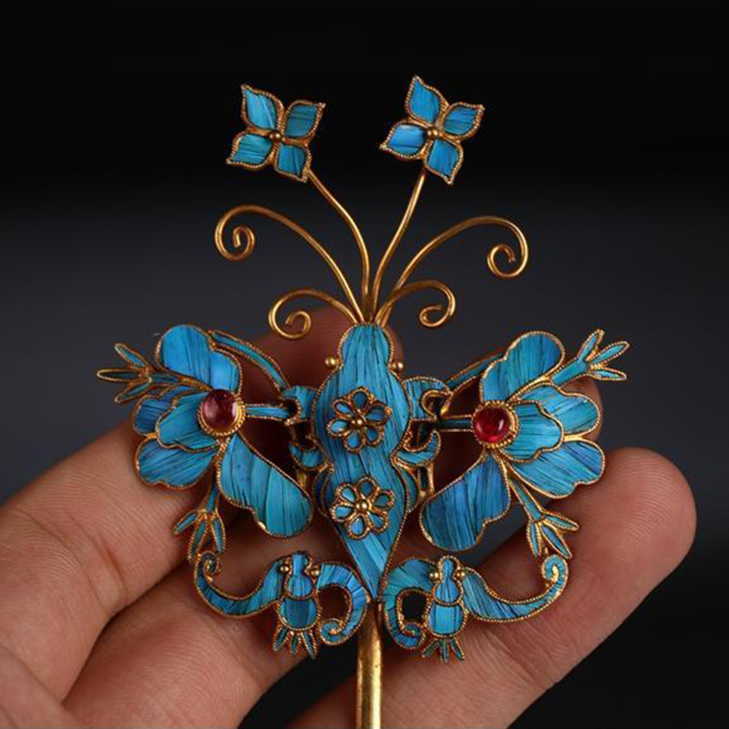 Wedding Hair Jewelry Summer special diamond cloisonne butterfly hairpin retro style headgear Chinese lady silver jewelry 230822