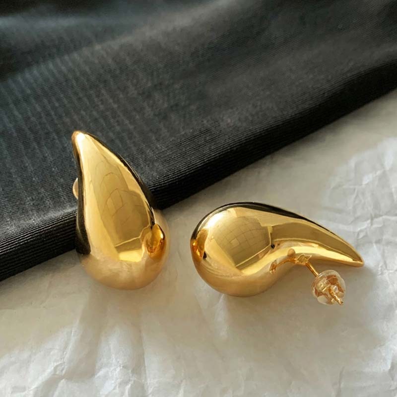 Charm Simple Chunky Water Drop Half Empty Stud Earrings For Woman Punk Metal Gold Color CShaped Hook Jewelry Trend Gift 230823