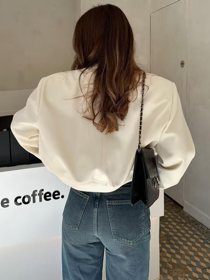 Women's Jackets HDIMM 2023 Women Bomber Jacket Fashion Spring with Pockets Vintage Female Long Sleeve Casual Coat In Outerwear Tops 230822