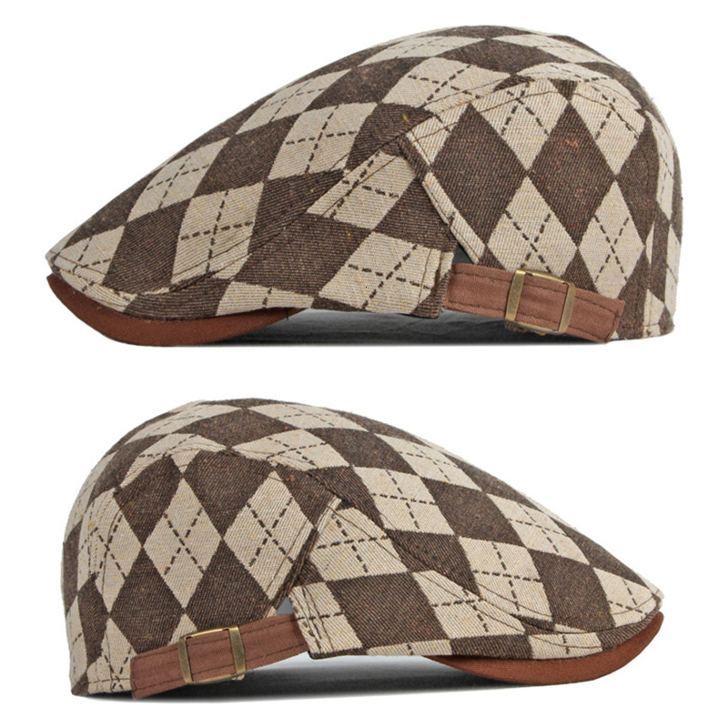 Berets Spring Fall Men's Beret Hat Retro Plaid Herringbone Cap Forward Flat ed Women Dailywear Sunshade Cabbie Driving 230822