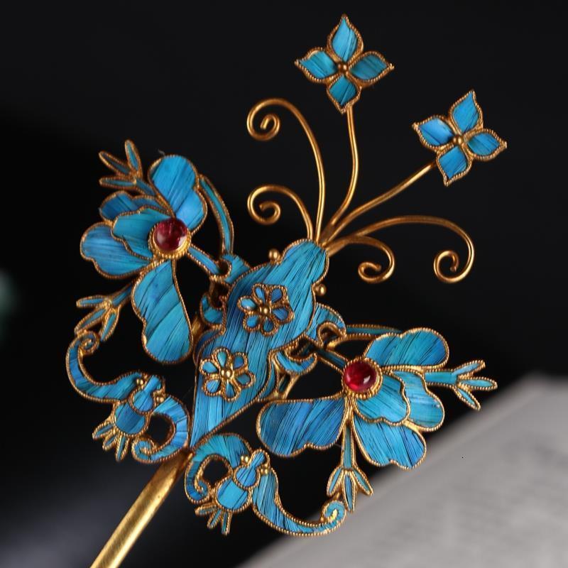 Wedding Hair Jewelry Summer special diamond cloisonne butterfly hairpin retro style headgear Chinese lady silver jewelry 230822