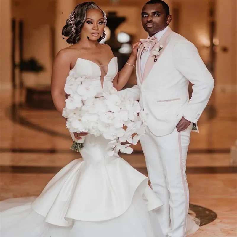 Deep V Sexy Mermaid Wedding Dresses 2023 New Pleat Sleeveless Ruffles Bride Formal Gowns Vestidos De Novia Custom Made