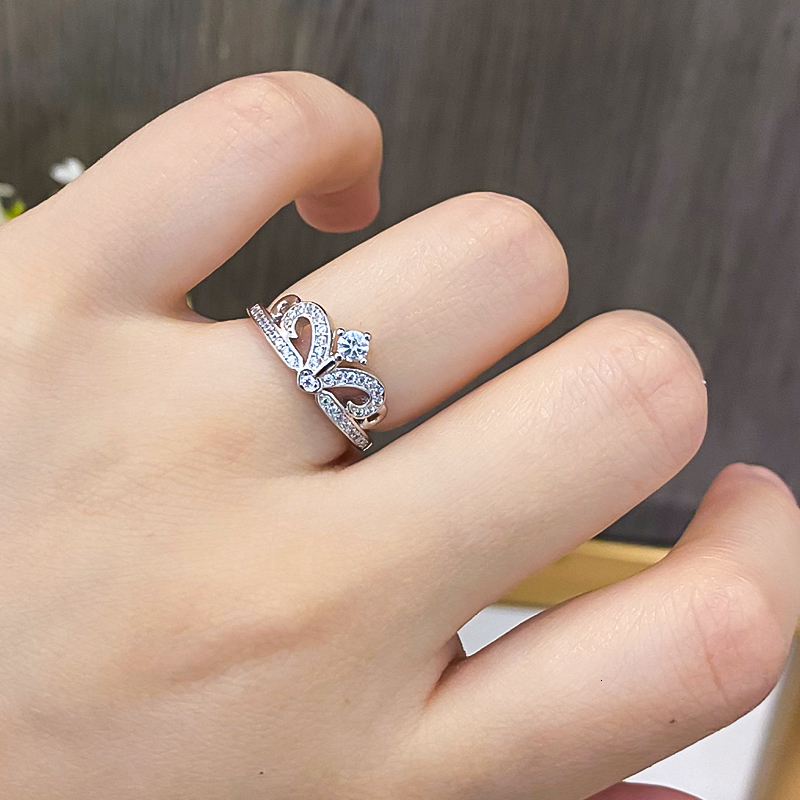 Wedding Rings 2023 Crown Ring S925 Sterling Silver Pt950 Platinum Plated for Women Fine Jewelry Engagement Party Gift 230822
