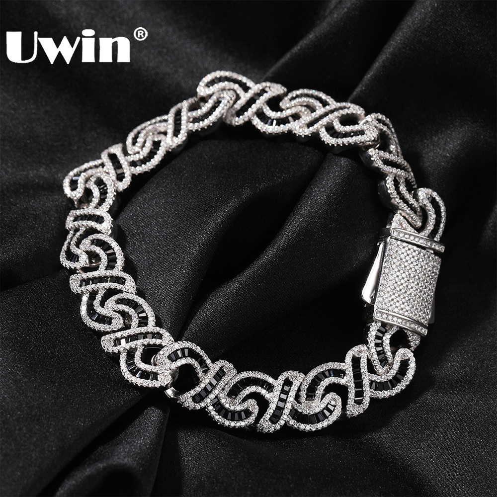 Charm Bracelets UWIN Black Baguettecz for Women 12mm Iced Out Bling CZ Cuban Link Chain Anklets Fashion Jewelry Gift 230822