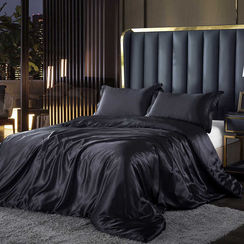 sets Solid Mulberry Silk Bedding Set with Duvet Cover Bed Sheet cases Satin Single Double Bedsheet Twin Size