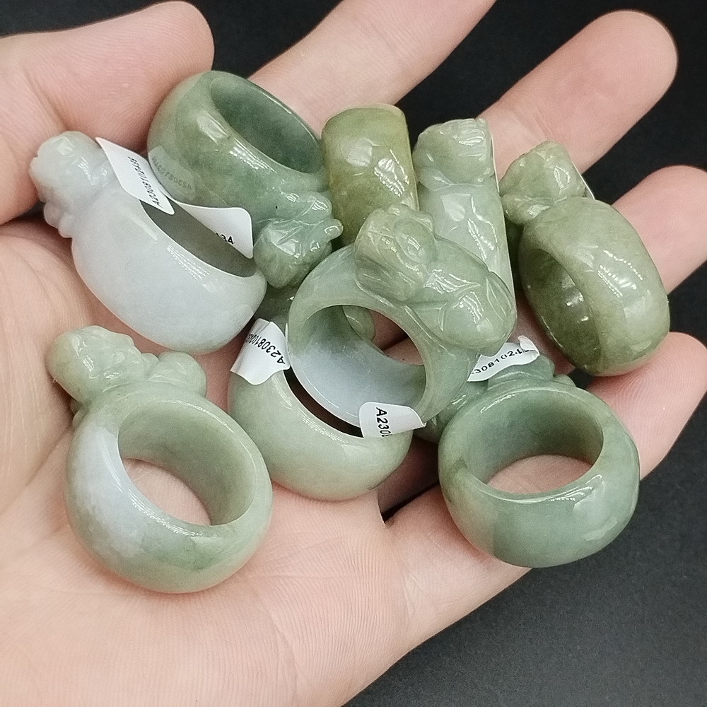 Wedding Rings Certified Green Natural Type A Jadeite Carved Dragon Pi Xiu Ring Inner 19 00MM 20 00MM 230822