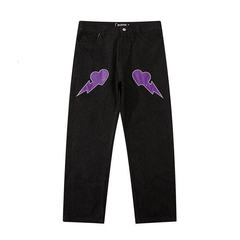 Men s Jeans ins embroidery jeans American street lightning love patch hip hop trousers men y2k 230823