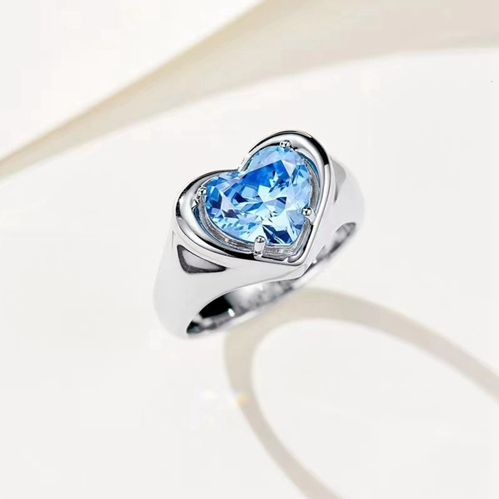 Wedding Rings Wong Rain 100 925 Sterling Silver Heart Cut Aquamarine Gemstone Fine Ring for Women Engagement Jewelry Gift Anniversary 230822