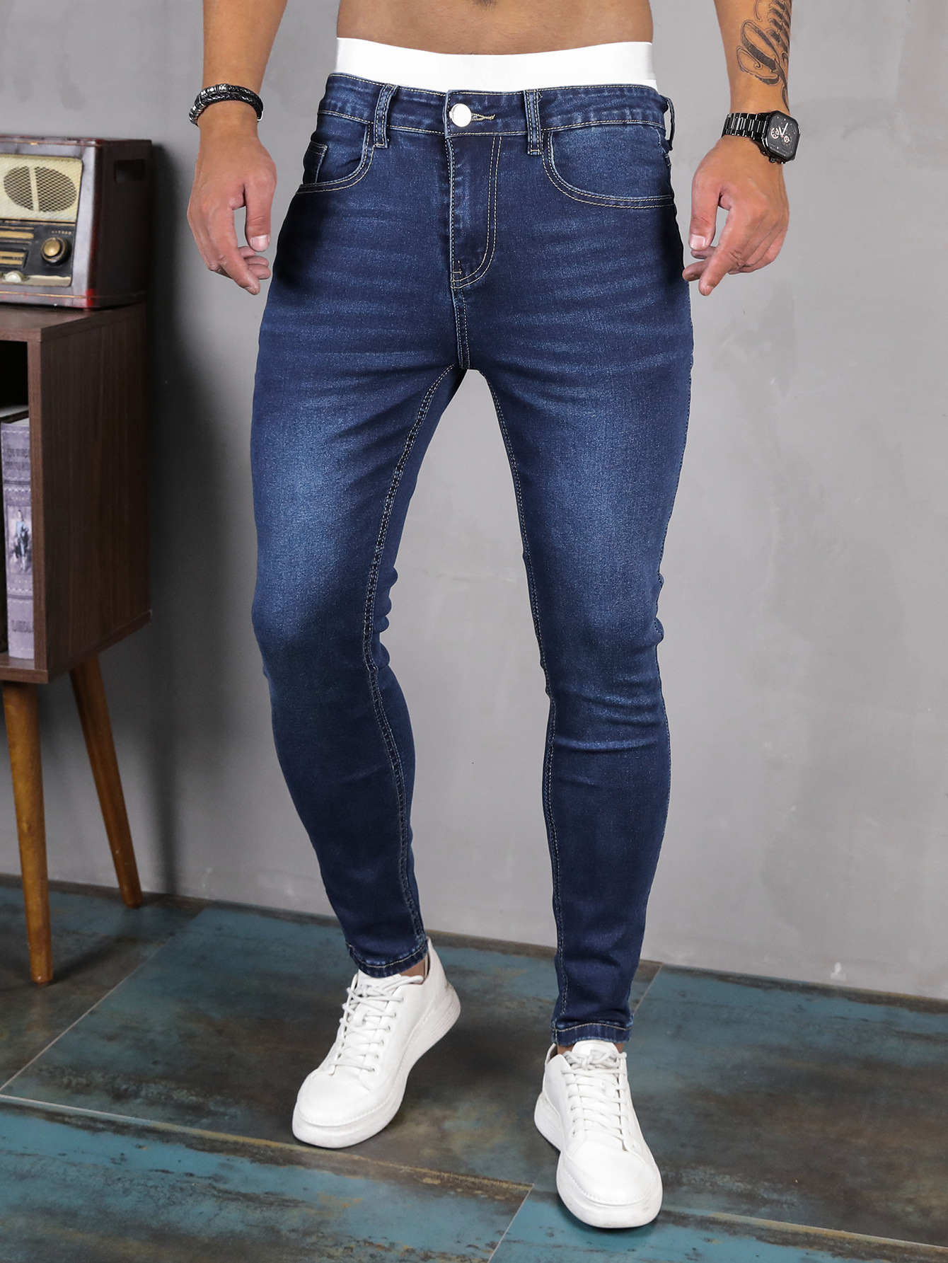 Men s Jeans Fashion Slim Stretch Skinny Feet Pant with Pockets Pants 2023 Summer Male Casual Denim Trousers 230823