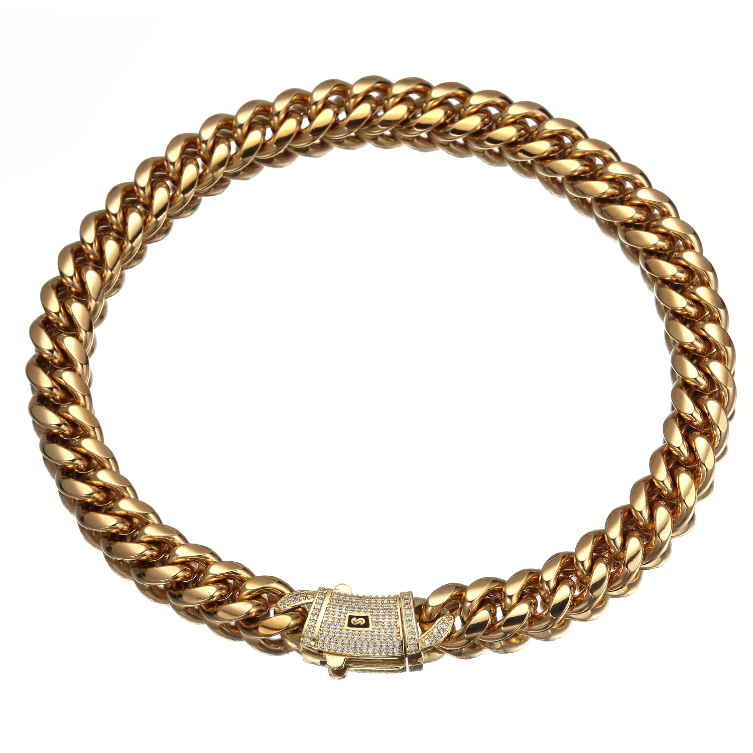 6-14mm Hip Hop Solid Stainless Steel Miami Cuban Link Chain Zircon Clasp Mens Simple High Polished Jewelry