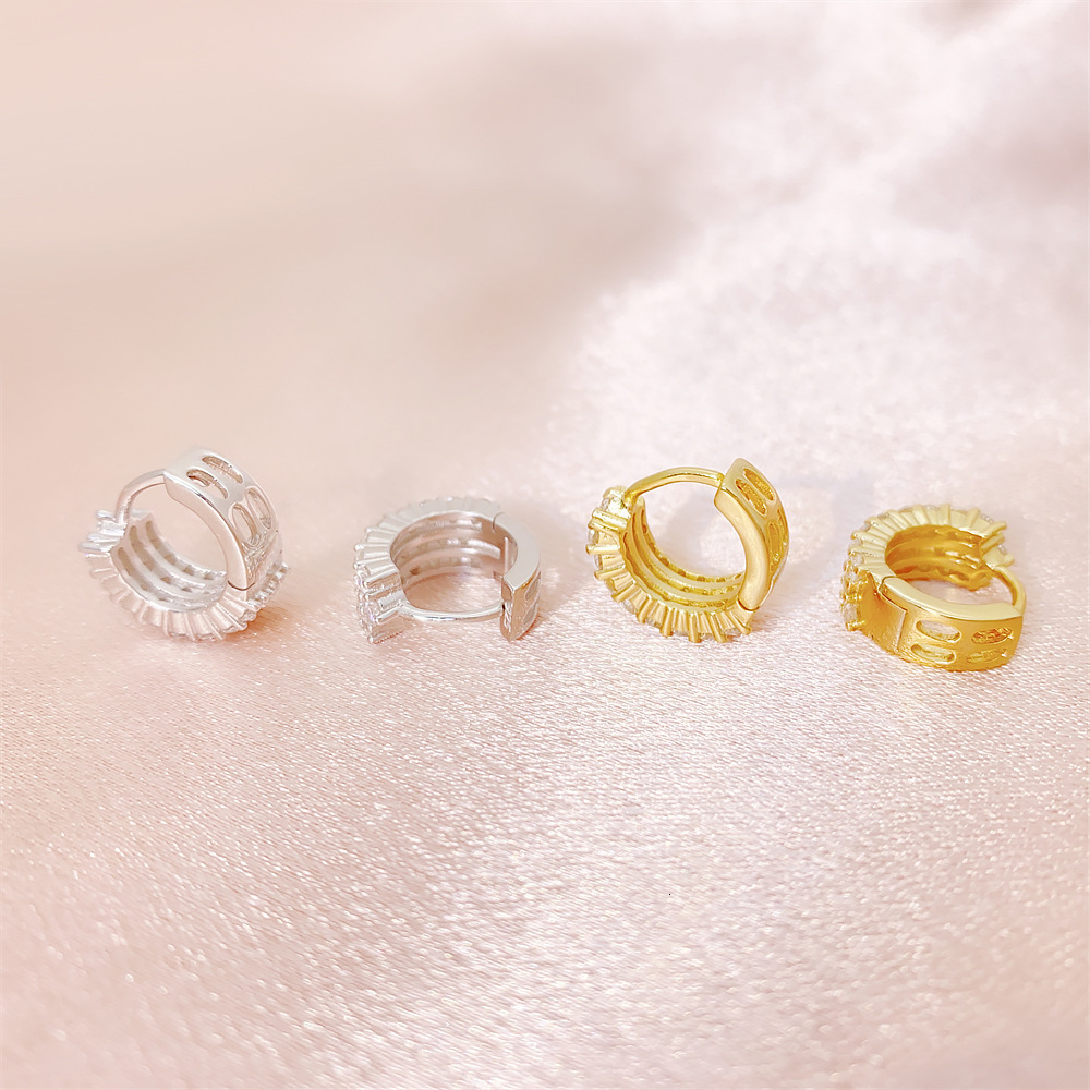 Ear Cuff Hoop Earring For Women Simple Fashion 2mm Full Diamond 925 Silver Shinning Stud 230822