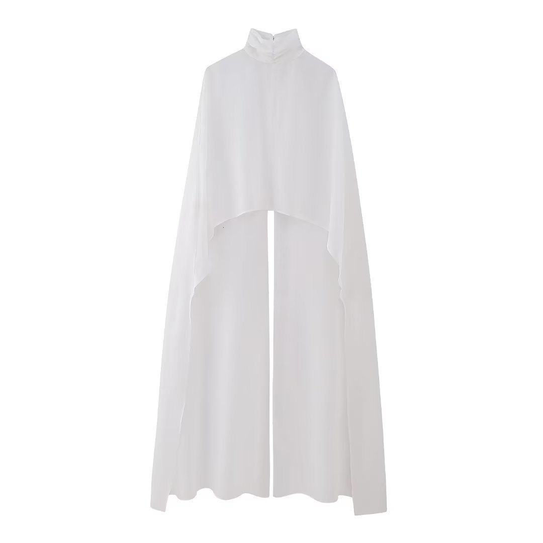 Women's Jackets Asymmetric Chiffon Cape Women Fashion High Neck Semisheer Chic Lady Street Summer Top Female 2023 230822