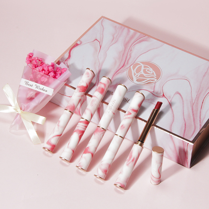 Lipstick 5 Colors Velvet Matte Lipstick Cosmetics Waterproof Long Lasting Lipstick Non Sticky Lip Balm Durable Brown Lip Tint Pen Makeup 230823
