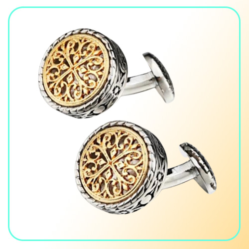 Vintage Cuff links Mens with Gift Box Gold Silver color Baroque Whale Back Closure Cufflinks For Wedding