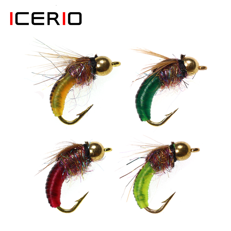 Baits Lures ICERIO 8PCS 12 Brass Bead Head Fast Sinking Nymph Scud Bug Worm Flies Trout Fly Fishing Lure Bait 230822