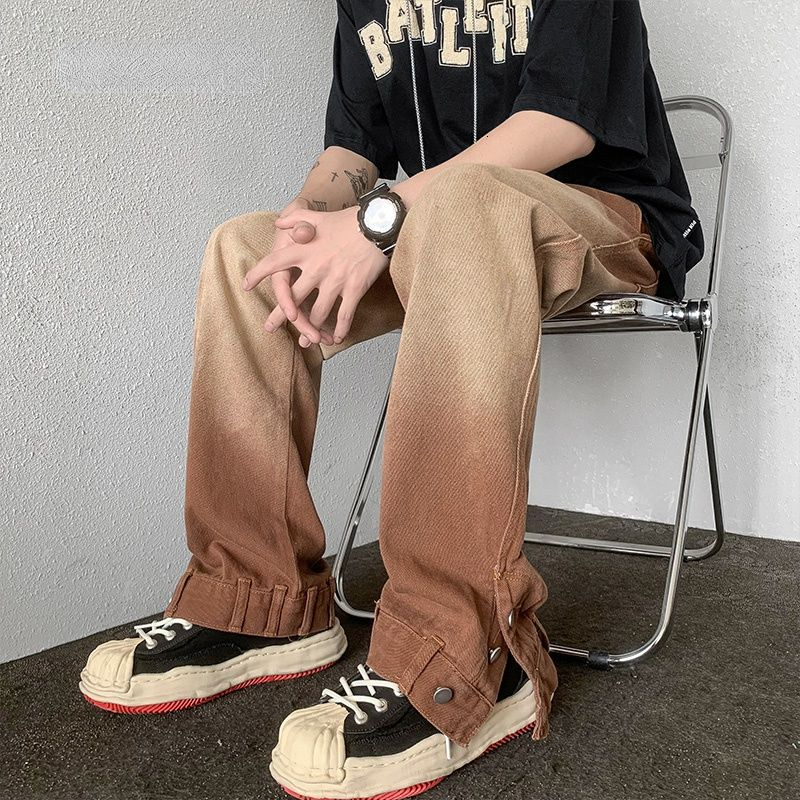 Men's Pants Gradient Y2k Streetwear Mens American Retro Casual Jeans Straight Loose High Street Hip Hop Male Fashion Trousers 230822