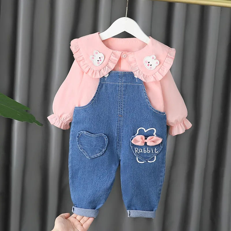 Clothing Sets Cute Spring Autumn Children Cotton Clothes Baby Girls Suit fot cute top denim Pants 2Pcs sets Out Kid Fashion sets 230823