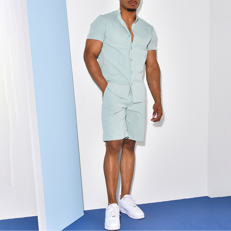 Men's Tracksuits 2023 Summer Sports Set Fashion Casual Solid Color Shirt Short Sleeve and Shorts Two Piece Ropa Para Hombre Tracksuit 230822