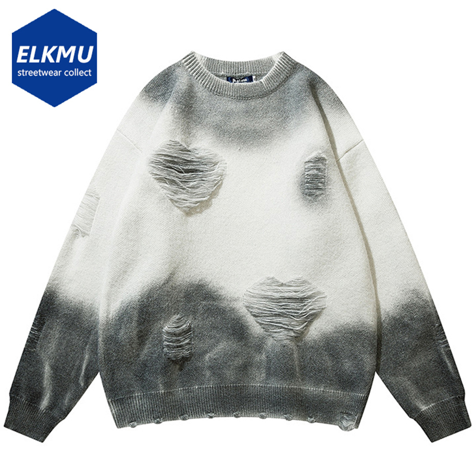 Men's Sweaters Ripped Oversized Y2K Knitted Sweater Men Grunge Vintage Distressed Hole Streetwear Hip Hop Harajuku Sweaters Winter Jumpers Male 2