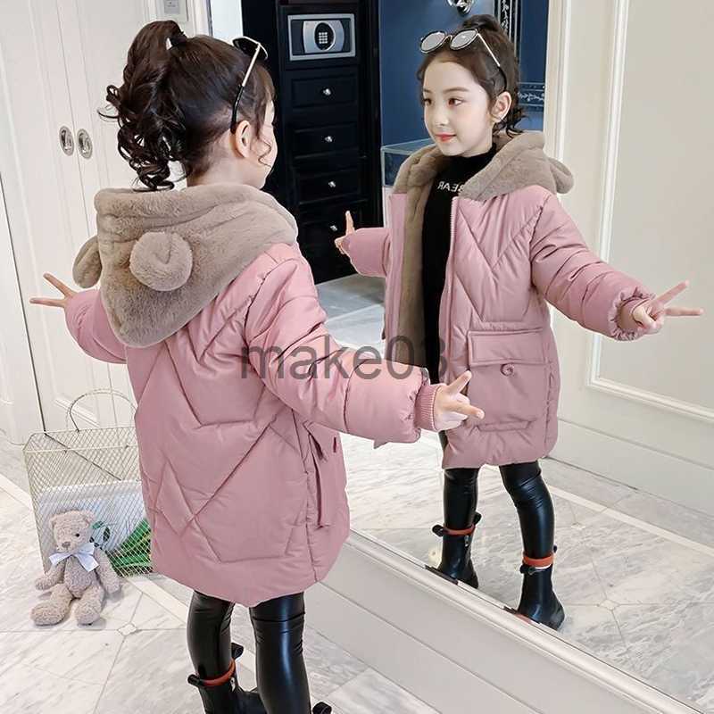 Down Coat 2022 New Fashion Kids Girl Winter Warm Coat Teens Down Cotton Jacket Children Hooded Plus Velvet Outerwear Coats TZ264 J230823