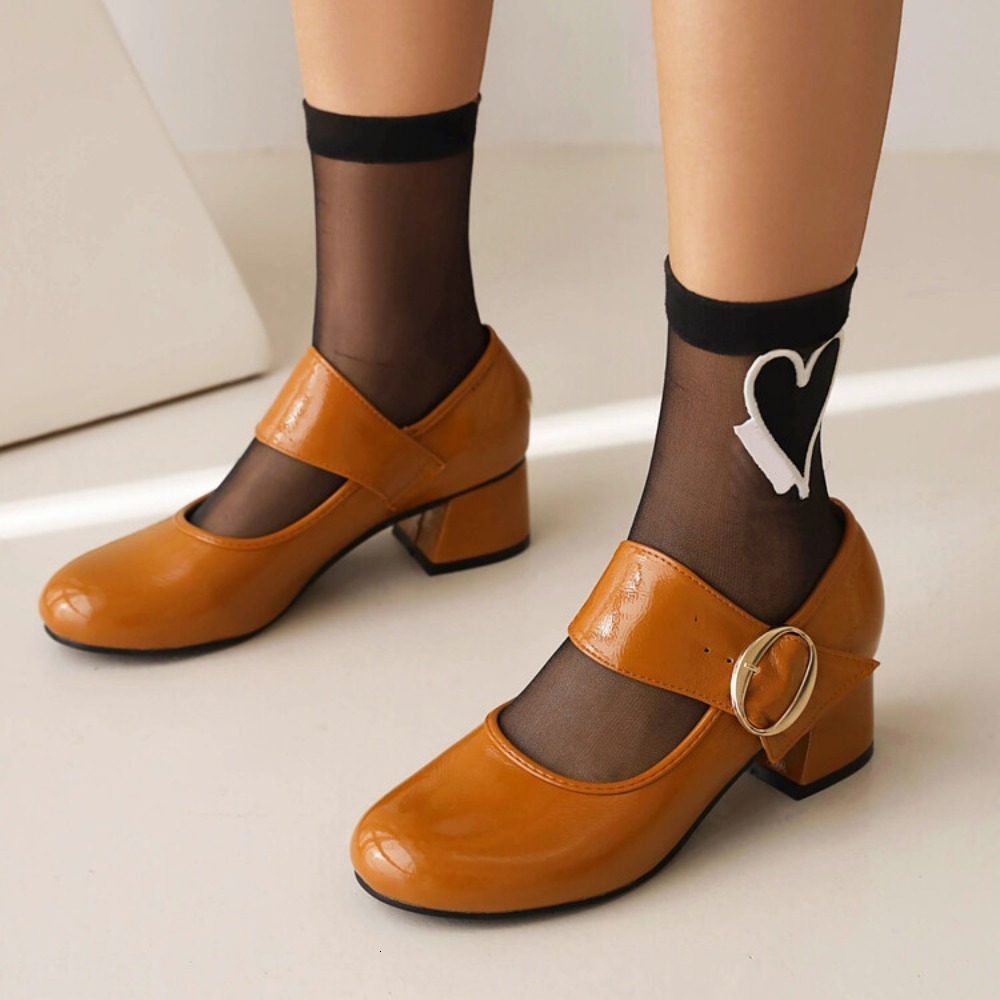 2025 new Dress Shoe Shoes Round Toe Classic Mary Jane Straight Buckle Women's Thick Heeled Mid 230823