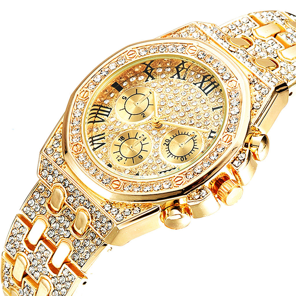 Other Watches Watch Set Necklace Watch Bracelet Hip Hop Miami Cuban Chain Big Gold Color Iced Out Paved s Bling Men Jewelry 230822
