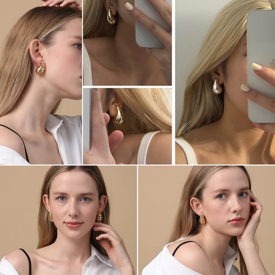 Charm Gold Color Chunky Hoop Earrings for Women Smooth Metal Waterdrop Thick Earring Trendy Hypoallergenic Jewelry Geometric Ear Studs 230823