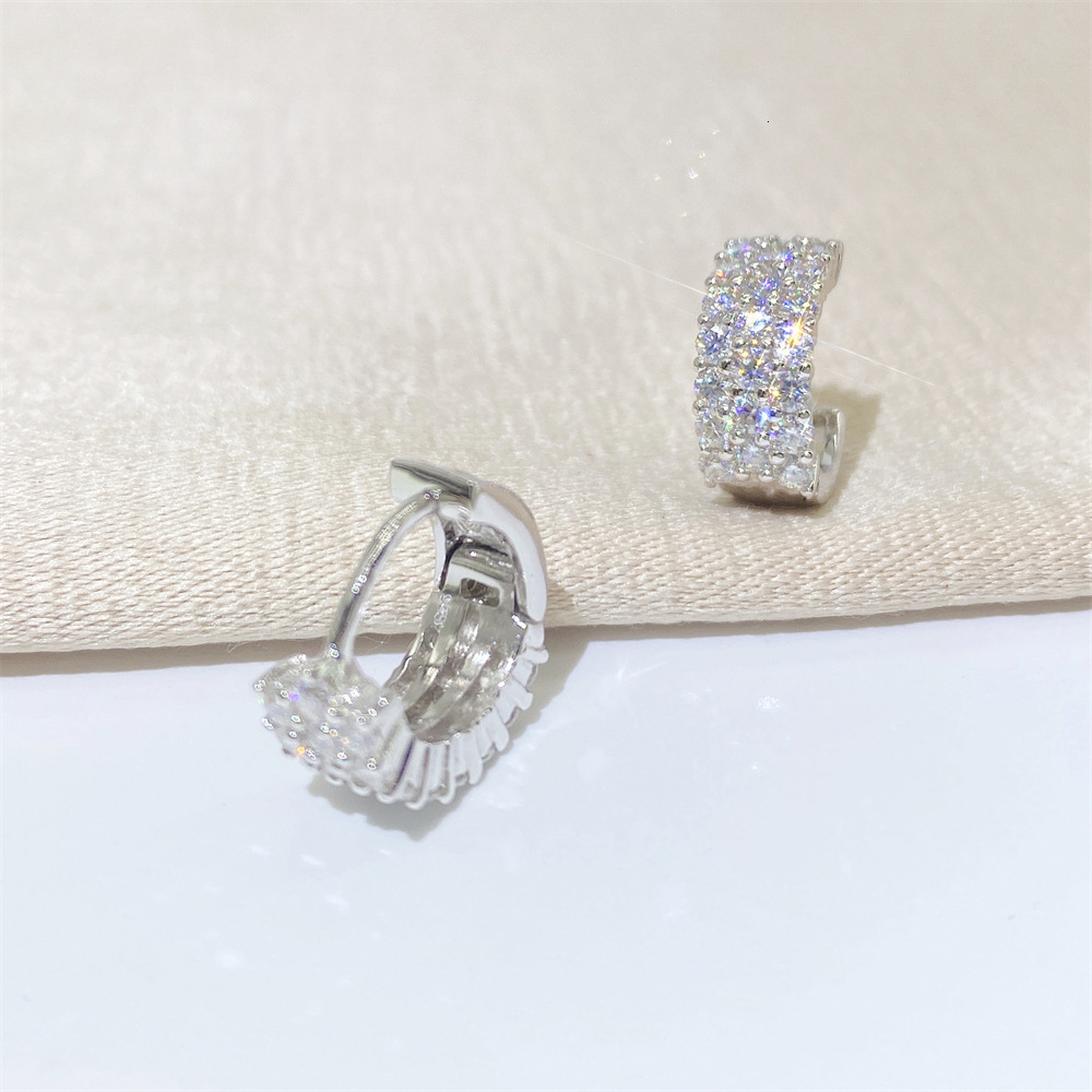 Ear Cuff Hoop Earring For Women Simple Fashion 2mm Full Diamond 925 Silver Shinning Stud 230822